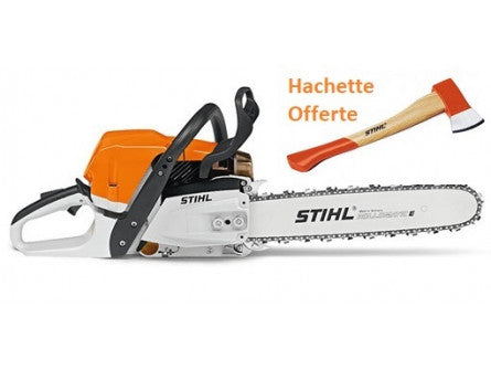 TRONÇONNEUSE STIHL MS 362 C-M AVEC 2 CHAINES D&#8217;ORIGINE ET UNE HACHETTE DE BUCHERON STIHL AX6