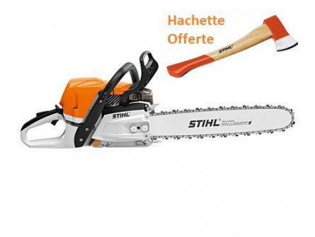 TRONÇONNEUSE STIHL MS 400 C-M AVEC 2 CHAINES D&#8217;ORIGINE + HACHETTE DE BUCHERON